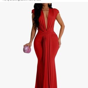 Women's Red Plunging V-Neck Twist-Waist Maxi Dress